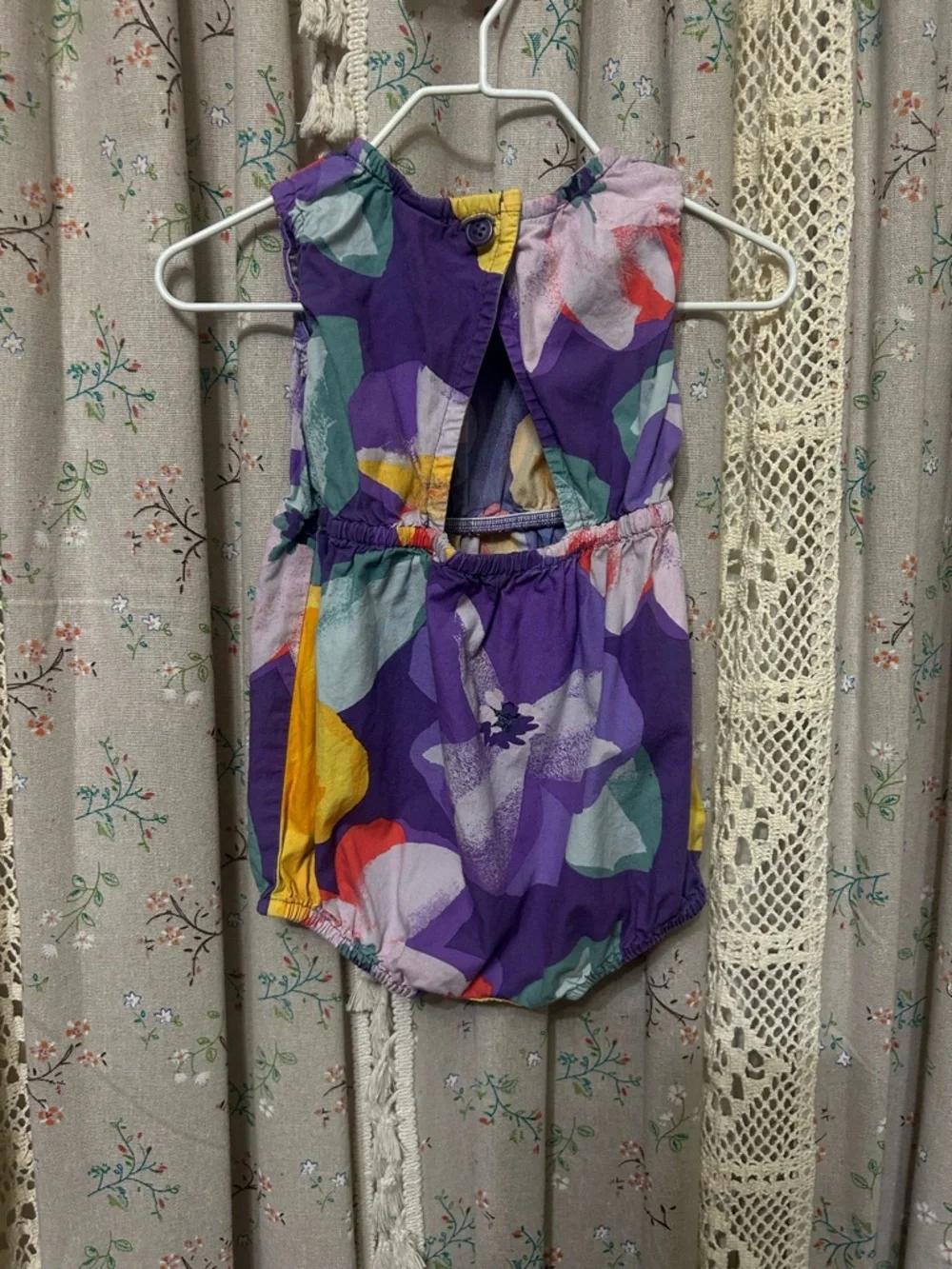Tea Collection Baby Romper Floral Purple Yellow 9-12 Months